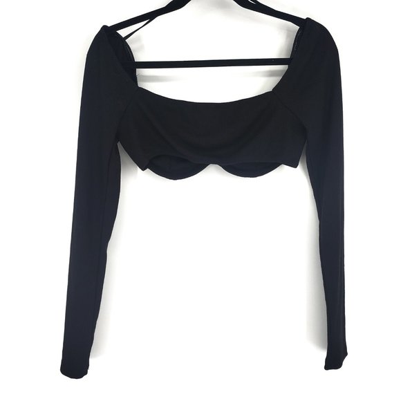 Princess Polly Becca Long Sleeve Underwire Crop Top Black Ribbed Size 6 - Picture 5 of 9